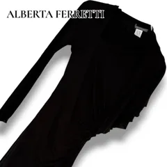 ALBERTA FERRETTI アルベルタフェレッティ ワンピース ドレス ブラック 黒 レーヨン100% イタリア製 レディース Sサイズ相当 38 ギャザー フリル エレガント 上質 パーティー 結婚式 華やか 二次会 0001454OCのサムネイル