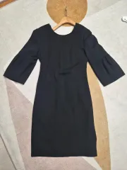 動画あり) 季節の変わり目用 ウール100% ブラック 7分袖 ハイウエスト ONE PIECE 55 66