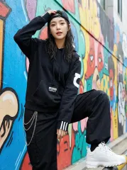 アディダス ブラック 起毛 フードTシャツ トレフォイル ロゴ_M