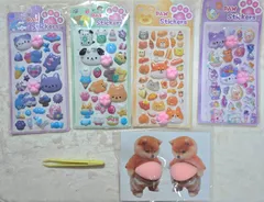 肉球＋柴犬おなかシール　3Dシール　ぷにぷにシール　ぷくぷくシール 　4枚セット＋２枚おなかシール+ピンセット1本付き