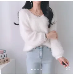 アンゴラ Vネック ニット 白