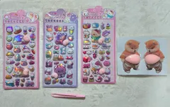 おしり＋柴犬おなかシール　3Dシール　ぷにぷにシール　ぷくぷくシール 　3枚セット＋２枚おなかシール+ピンセット1本付き