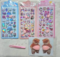 おしり＋柴犬おなかシール　3Dシール　ぷにぷにシール　ぷくぷくシール 　3枚セット＋２枚おなかシール+ピンセット1本付き