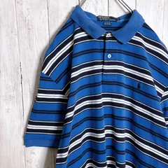 【入手困難】90s～ Polo by Ralph Lauren ブルー ボーダー 半袖ポロシャツ #ms04