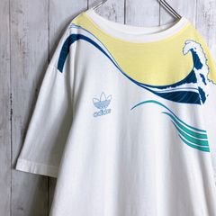 [보물 헌옷] 00s Vintage 헌 옷 국기 태그 OLD adidas 카츠시카 호쿠사이 우키요에 아트 반소매 T셔츠 #1701