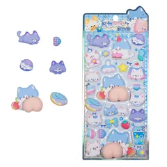 3D立体シール かわいい動物デザイン ふわふわ桃付き 手帳・スマホ・水筒デコレーション ごほうびシール ギフトにぴったり (C)