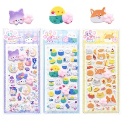 Rich Peach 3D おしり シール 立体シール ぷくぷく 3枚セット 可愛い 立体 動物デザイン ごほうびシー ル スマホ用飾り DIY用 手帳用 貼り付け可能 手芸用品 デコシ ール キラキラな 子供 女の子 贈り物 (ひよこ?柴犬?にゃんこ)