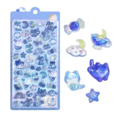 3dシール 立体 可愛 子供 ご褒美 デコシール かわいい ぷっくり デコレーション DIY用 手帳 日記 可愛い キラキラ ステッカー 女の子 スマホデコ用 DIY 手芸 贈り物 (青い猫)