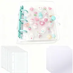 シール帳 透明 女の子 A8 ミニ バインダー 【リフィル×10枚 剥がせ易い下敷き×8枚】 PPシート カードポケット シール台紙 手帳 プリ帳 かわいい 透明シール帳 おしゃれ (ブルー)