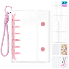 gomura シール帳 透明 A7 サイズ ミニ バインダー 女の子 【20枚リフィル付き】PPシート2枚&下敷き 2枚 専用ストラップ付き 6穴 はがせる シール収納 推し活グッズ 写真整理 便利ファイル (ピンク, A7)