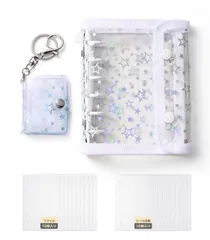 シール帳 女の子 透明 a7 バインダー 6穴 シール収納ファイル シール手帳 台紙10枚&ポケットリフィル10枚付き レインボー星柄 はがせる クリア 可愛い (ホワイト)