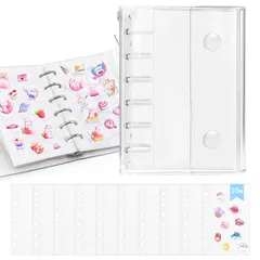シール帳 A7 透明 リフィル10枚付き 11点セット/20枚入り ホワイト バインダー 推し活 グッズ収納 コラージュ 手帳 ミニサイズ 可愛いデザイン 3層構造PPシート カードポケット付き 台紙 写真収納 (ホワイト)