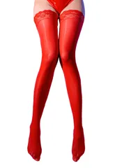 [TOMOTHY] ニーハイストッキング 光沢ストッキング ガーター 光沢 セクシー 光沢パンスト レッド [レッド] [Free Size]