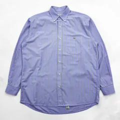 LACOSTE 80年代 フランス製 ヴィンテージ 長袖 ストライプシャツ L ブルー ボタンダウン 胸ポケット 刺繍ワンポイントロゴ CHEMISE