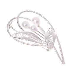 【新品】 日本製ブローチ コサージュ 貝パール スーツ ジャケット 結婚式 入学式 (リーフシルバー) 0