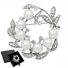 【新品】 GOKEI ブローチ ピン 胸飾り ジルコニア 結婚式 おしゃれ フラワー リボン 花輪 リーフ 花 ゴールド 入学式 入園式 卒園式 卒業式 キルトピン 大人 フォーマル セレモニー パール リーフ シルバー 1