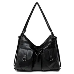 Y2K バッグ ホーボーバッグ ショルダーバッグ レディース ショルダー リュック 2way バック レディースバッグ レザー調 黒 ブラック 肩掛け 斜めがけ 鞄 かばん ポケット おしゃれ かわいい お洒落 可愛い 韓国 トレンド 人気