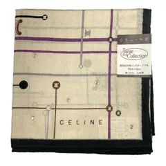 未使用 セリーヌ ハンカチ 大判 マカダム柄 58cm ベージュ スカーフ　ラインストーン CELINE 綿　100％ コットン レディース　 日本製 