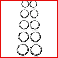 【特価商品】両耳用 レディース サージカルステンレス イヤリング メンズ セット リング 金属アレルギー対応 シンプル フープピアス 人気 5ペア（サイズ10mm-18mm、幅2mm、 Senteria ゴールド、シルバーブラック）