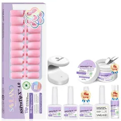 新品 Saviland 4in1ネイルグルージェル オールインワン ジェル ネイルキット: ロングスクエアフレンチチッププレスオンネイル ピンクホワイトオンブル 96個 16サイズ フルカバーフレンチチップ ジェル ネイルプライマー ネイルグルーリムーバー ビのサムネイル