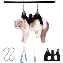 新品 [Senteria] 犬 猫グルーミングハンモック ヘルパー マジックシール付き 子 犬 猫 ハンモック 爪切り補助具 ペット用 爪やすり付き ネイルのトリミング 拘束 ポータブル ソフトクッション 通気性 介護 耳/目のケア (L ブラック)のサムネイル