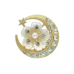 【新品】 JADZBJR ブローチ 桜 月 モチーフ 三日月 パール シェル風 花 胸飾り おしゃれ スワロフスキー風 ラインストーン 和装 小物 アクセサリー 入学式 卒業式 母の日 プレゼント ギフト ゴールド 0