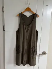 (日本ヴィンテージ)ノースリーブ ONE PIECE ベスト Long カーキ 綿100％ M