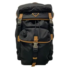 PRADA(プラダ) リュックサック Re-Nylon サフィアーノレザー バックパック 2VZ078 黒×ブラウン レザー