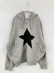 Ffein パーカー M グレー ニット 前面プリント プルオーバー 長袖