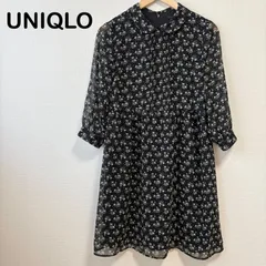 UNIQLO 花柄シフォンワンピース M ブラック 7分袖 フレア