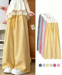 ギンガムチェック ワイドパンツ レディース ハイウエスト イージーパンツ 体型カバー 脚長 美脚 春夏 ルームウェア 韓国風 CH6LANYING-001