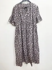 LAVEANGE ラビアンジェ 綿100% 花柄ギャザーフレア Iライン ワンピース sizeM/モカ ■◆レディース