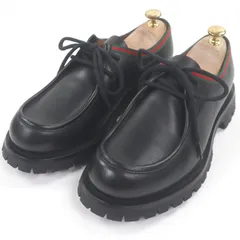 未使用品□GUCCI グッチ 643721 レザー ウェブストライプ チロリアンシューズ デッキシューズ ブラック 7 箱・保存袋付き イタリア製 メンズ