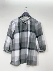 BLUE LABEL CRESTBRIDGE ブルーレーベルクレストブリッジ クレストブリッジ チェック エアリーブロード 7分袖 ブラウス シャツ size38(M相当)/緑 ■■レディース