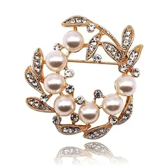 【新品】 Deelfel ブローチ パール シルバー レディース パールビジュー 真珠 花ブローチ ジルコニア フラワーコサージュ 胸飾り バレンタインデー ギフト 結婚式 卒業式 入学式 アクセサリー (花輪-金) 1