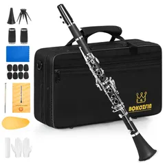 新品 クラリネット Clarinet B♭調 ニッケルメッキ 17 キー ABS樹脂管体 初心者向け 管楽器セット 手入れが簡単 （F-300 演奏用）のサムネイル