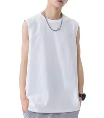 メンズ トップス Tシャツ ノースリーブ 夏 無地 シンプル ゆったり オーバーサイズ インナーウェア 肌着 丸首 クルーネック コットン 綿 白 ホワイト 男性 LL XL