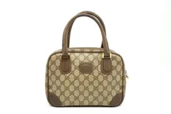 オールド グッチ ヴィンテージ ミニ ハンドバッグ トート ボストン GG柄 ゴールド金具 PVCレザー 茶 ブラウン GUCCI 6101h