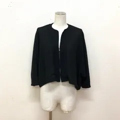 DRESSLAVE ドレスレイブ 日本製 ドルマンづリーブ 7分袖 クロップド メッシュジップジャケット サマーニット キーネック ノーカラージャケット 黒 38 Mのサムネイル