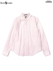 古着 LAUREN RALPH LAUREN ラルフローレン 袖ロゴ刺繍 ストライプ柄 コットン100％ 長袖 シャツ ピンク (ttu2602004)