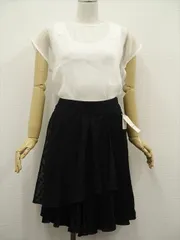 新品タグ付 GRL＆Soobinie等 半袖ブラウス+タンクトップ+タックフレアスカート コーディネート3点セット M相当 白 白 花柄 黒 ドット フェミニン系 30代~40代