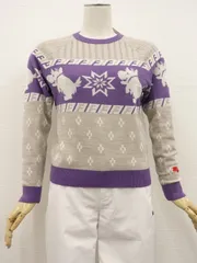 定価\20,000 訳あり未使用品 FICCE BY DON KONISHI ラグラン長袖クルーネック洗えるニットセーター ゴルフ S グレージュ杢 紫 白 ケンケン柄のサムネイル