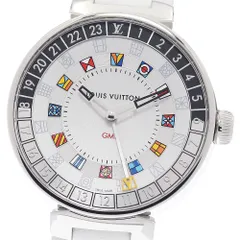ルイ・ヴィトン LOUIS VUITTON QA096 タンブール ムーン デュアルタイム GMT クォーツ メンズ 良品 _954031
