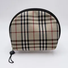 【4/23 11:00販売終了予定】BURBERRY LONDON（バーバリーロンドン）ノバチェック ポーチ 化粧ポーチ／コスメポーチ ベージュ系 チェック柄 キャンバス調 ブラックパイピング