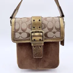 【4/23 11:00販売終了予定】COACH（コーチ）シグネチャー ショルダーバッグ スエード×キャンバス ベージュ系 ゴールドトーン金具 斜め掛け可 レディース