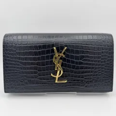 【4/23 11:00販売終了予定】SAINT LAURENT（サンローラン）モノグラム フラップ長財布 クロコ型押しレザー ブルー