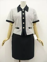 新品タグ付 フォーク FOLK 洗える半袖ジャケット+ひざ丈タイトスカート 春夏スーツ上下2点セット 9号 ネイビー ホワイト ネイビーのサムネイル