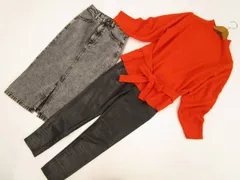 ZARA等 長袖セーター+スリムパンツ+ロング丈デニムタイトスカート コーディネート3点セット S相当 オレンジ 黒 シンプル・カジュアル系 20代〜40代