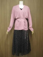 M.deux等 長袖トッパーカーディガン+ノースリーブカットソー+ロングフレアスカート コーデ3点セット M相当 紫 黒 フェミニン・きれいめ系 30代〜40代