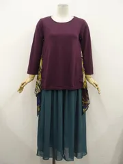 新品Otto collectionコーデ2点セット 七分袖カットソー+シフォンスカーチョ  S相当 パープル＆マルチカラー 総柄 グリーン系 きれいめ系 30代〜50代〜